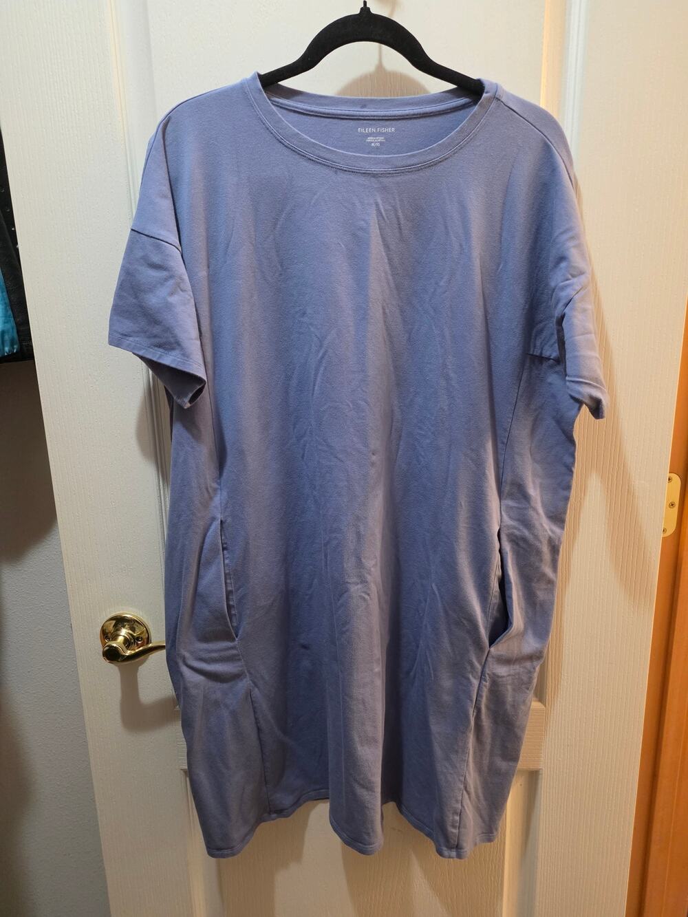Eileen Fisher Traceable Organic Cotton Jersey Pocket Dress Blue XL